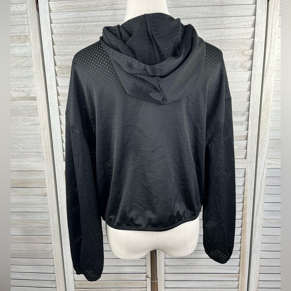 FOREVER 21 Cropped Mesh Full Zip Hoodie Black & White-Medium - Picture 2 of 2